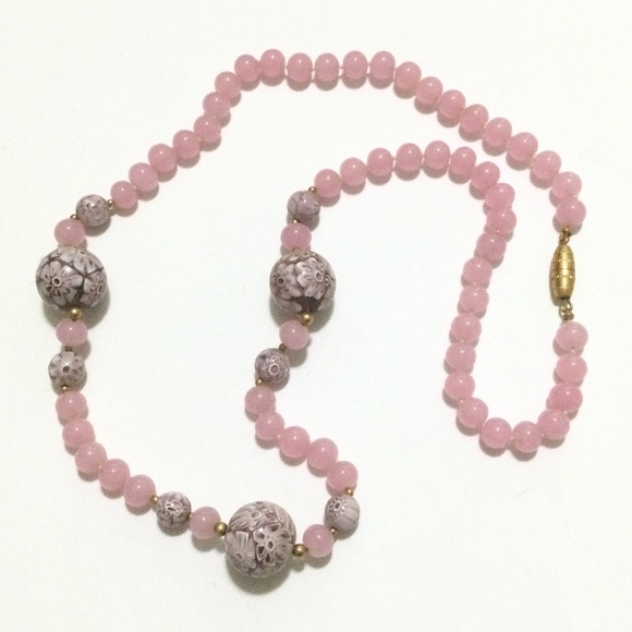Pink Translucent Venetian Beads with Mauve Millefiori - Picture 2 of 5